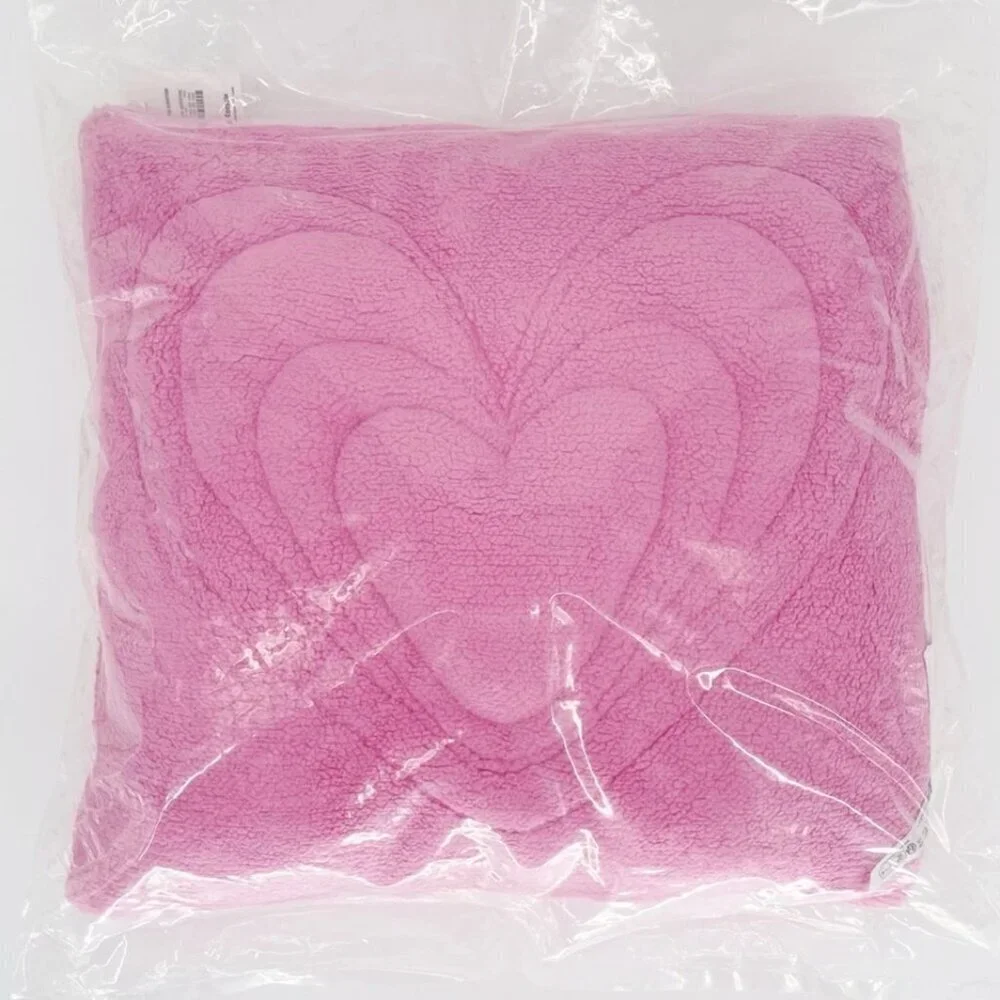 NWT Urban Outfitters Heart Puff Pink Fleece Throw Pillow